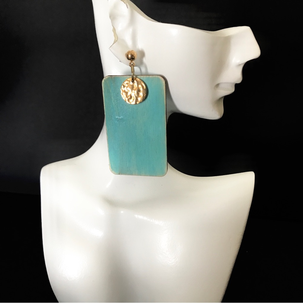 Earrings Hand Painted on wood Tiffany Blue Very light 2” long